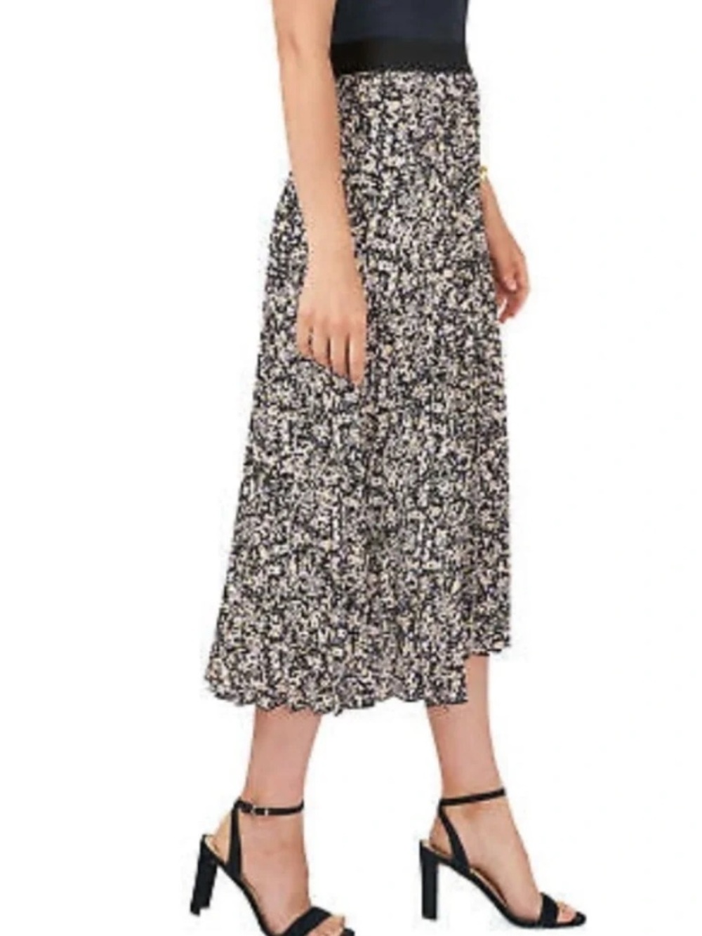 Vince Camuto Lavender Purple Printed Floral Pleated Stretch Midi Skirt Sz L